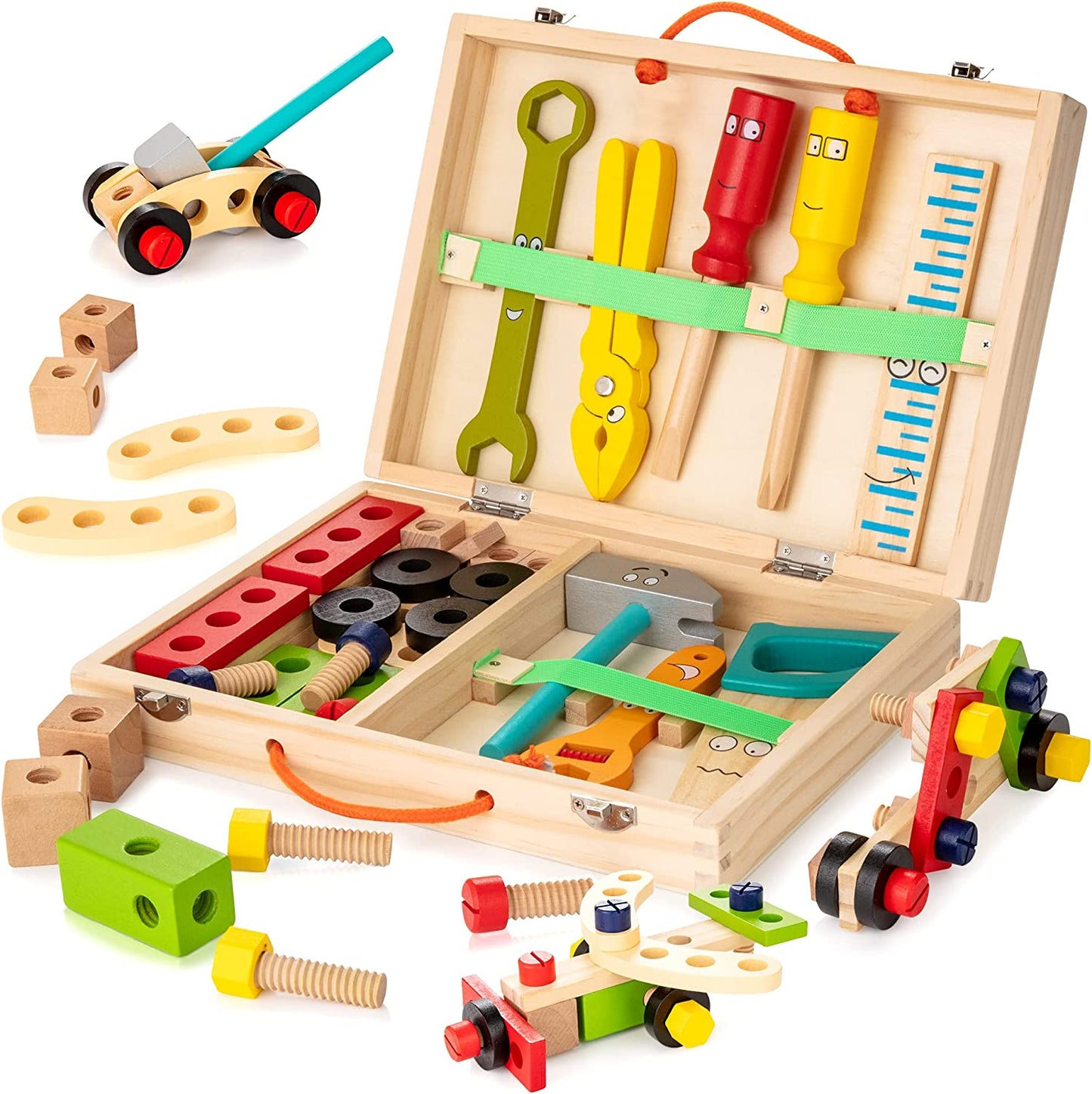 Tool Kit for Kids, 36 Pcs Wooden Toddler Tools Set Includes Tool Box, Montessori Educational Stem Construction Toys for 2 3 4 5 6 Year Old Boys Girls, Best Birthday Kids…