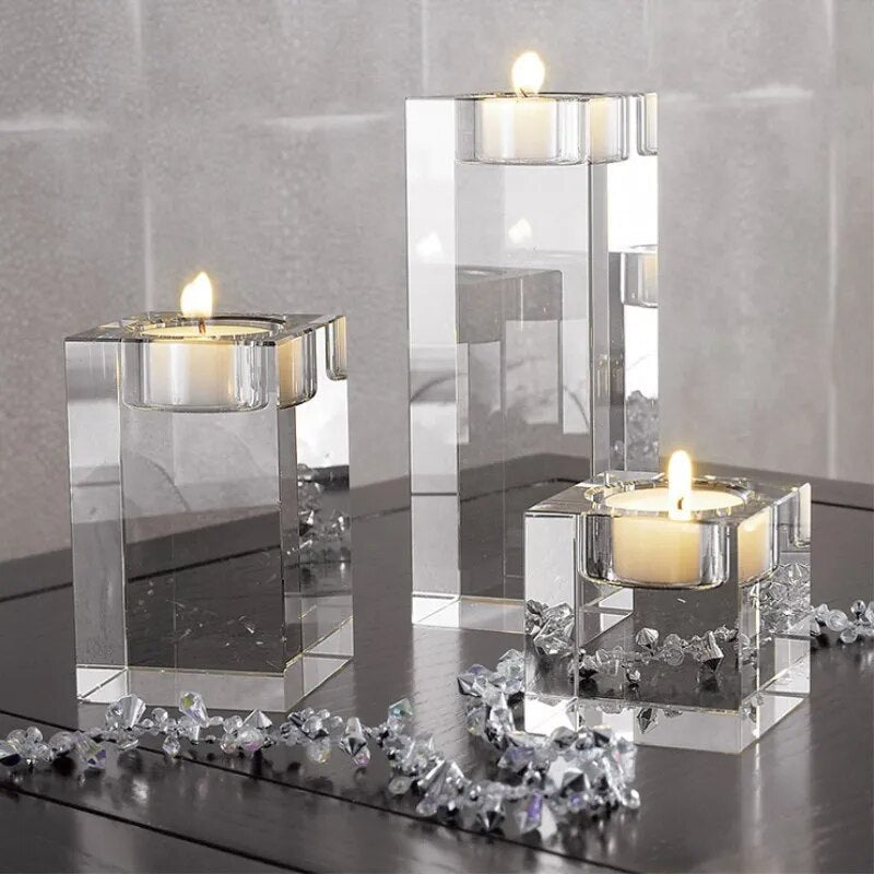 1 Piece Crystal Cube Candle Holders Glass Tealight Stand Romantic Candlestick Table Centerpieces Home Decoration