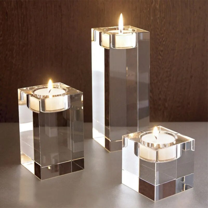 1 Piece Crystal Cube Candle Holders Glass Tealight Stand Romantic Candlestick Table Centerpieces Home Decoration