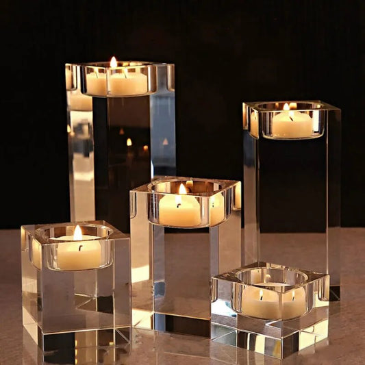 1 Piece Crystal Cube Candle Holders Glass Tealight Stand Romantic Candlestick Table Centerpieces Home Decoration