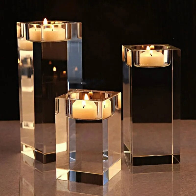 1 Piece Crystal Cube Candle Holders Glass Tealight Stand Romantic Candlestick Table Centerpieces Home Decoration