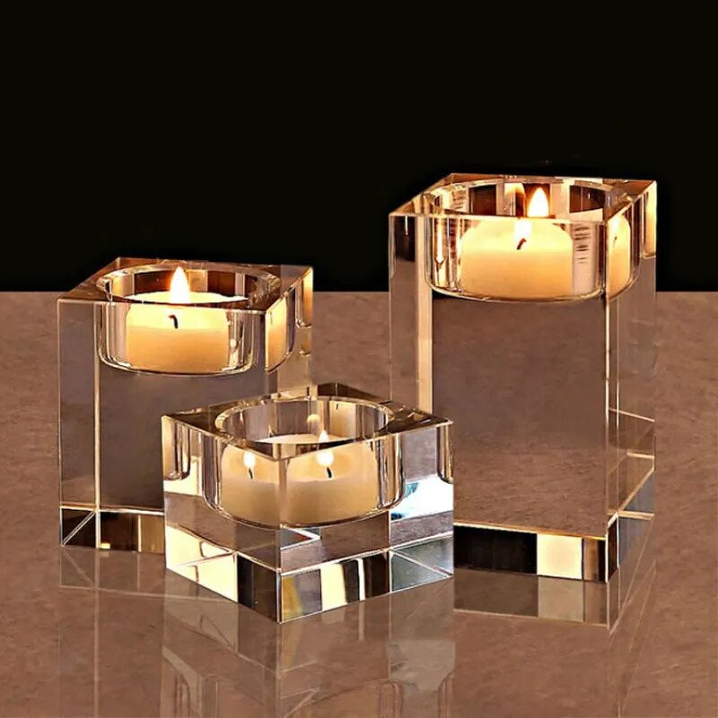 1 Piece Crystal Cube Candle Holders Glass Tealight Stand Romantic Candlestick Table Centerpieces Home Decoration