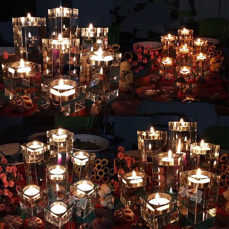 1 Piece Crystal Cube Candle Holders Glass Tealight Stand Romantic Candlestick Table Centerpieces Home Decoration