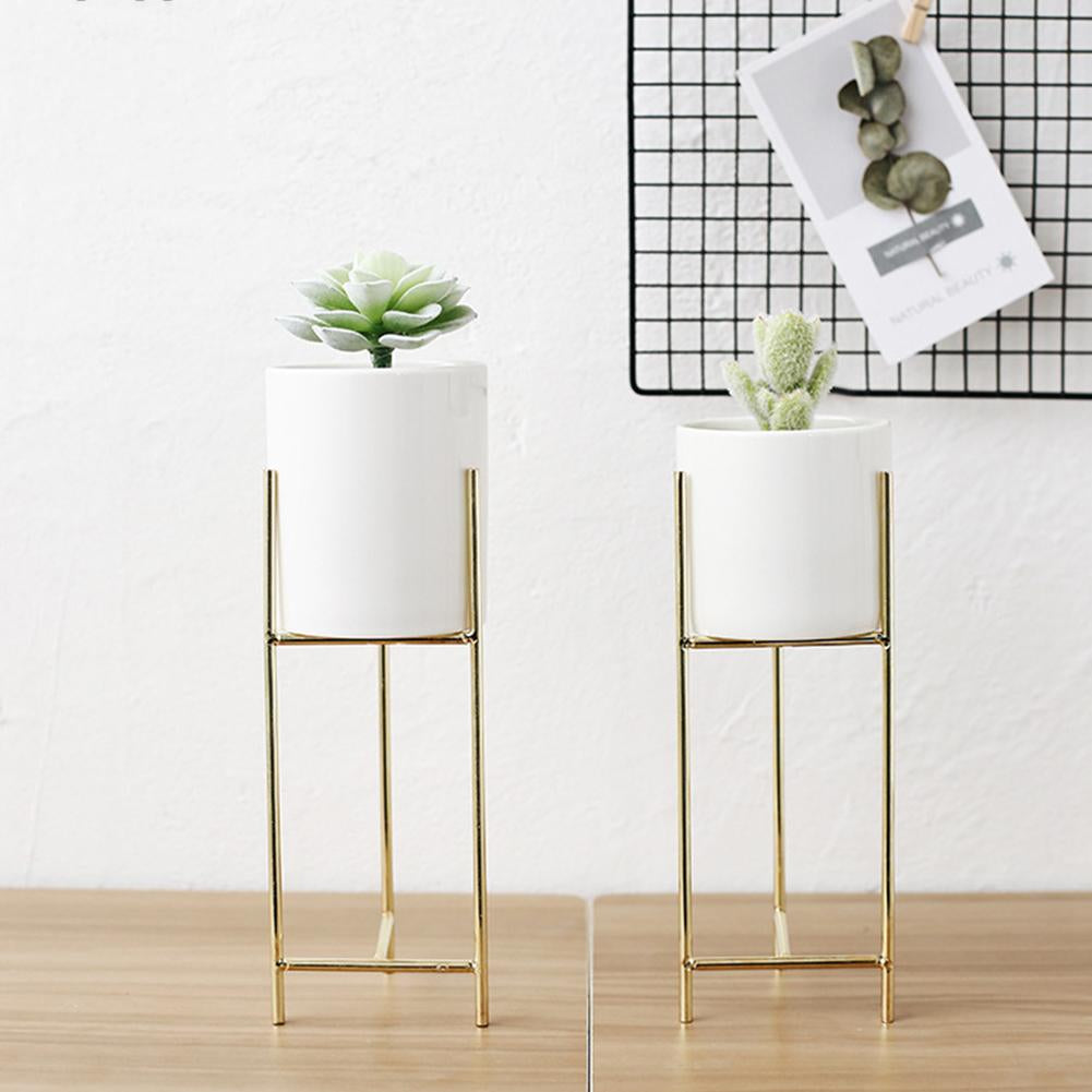 Ceramic Flower Pot & Metallic Stand 